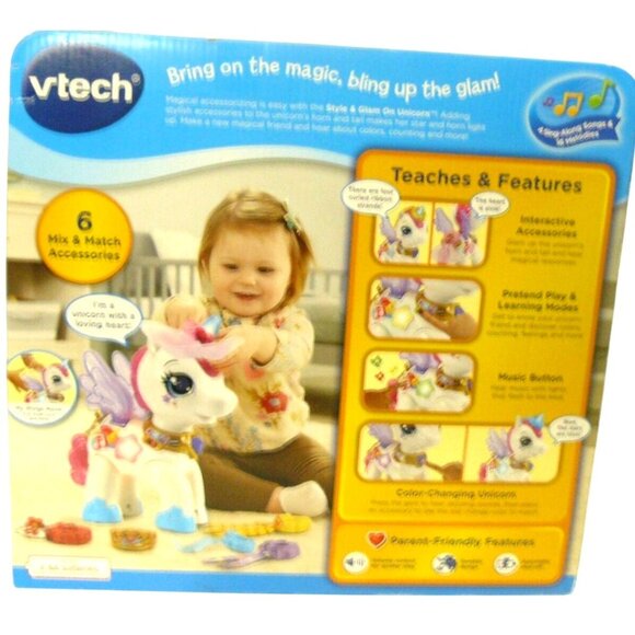 Vtech Style & Glam On Unicorn Interactive Toy w Accessories Ages 1.5-4 Yr NWT - Picture 4 of 5